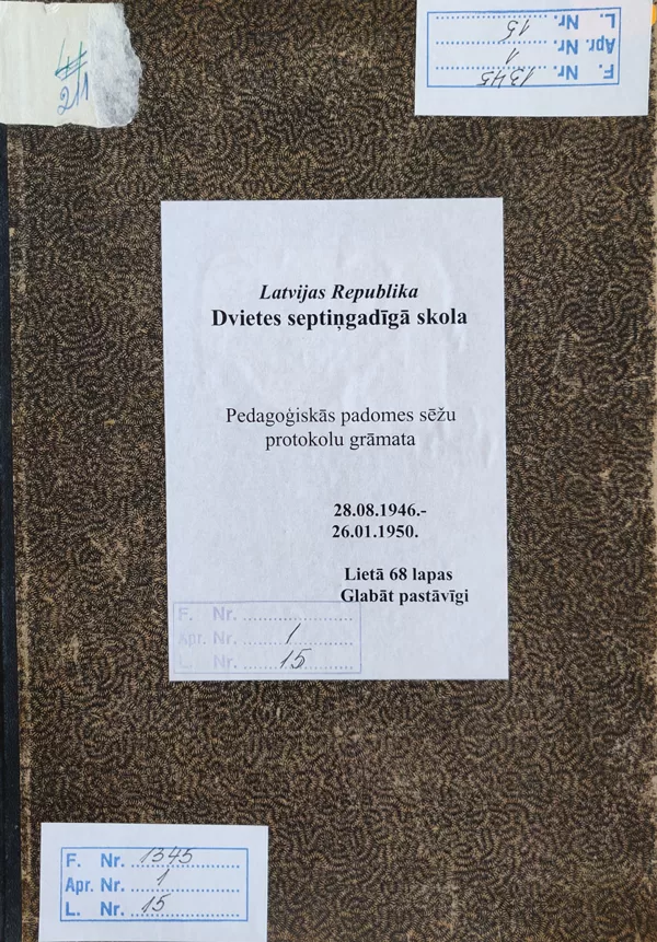 Dvietes skolas gadu dokumenti 1940–1949